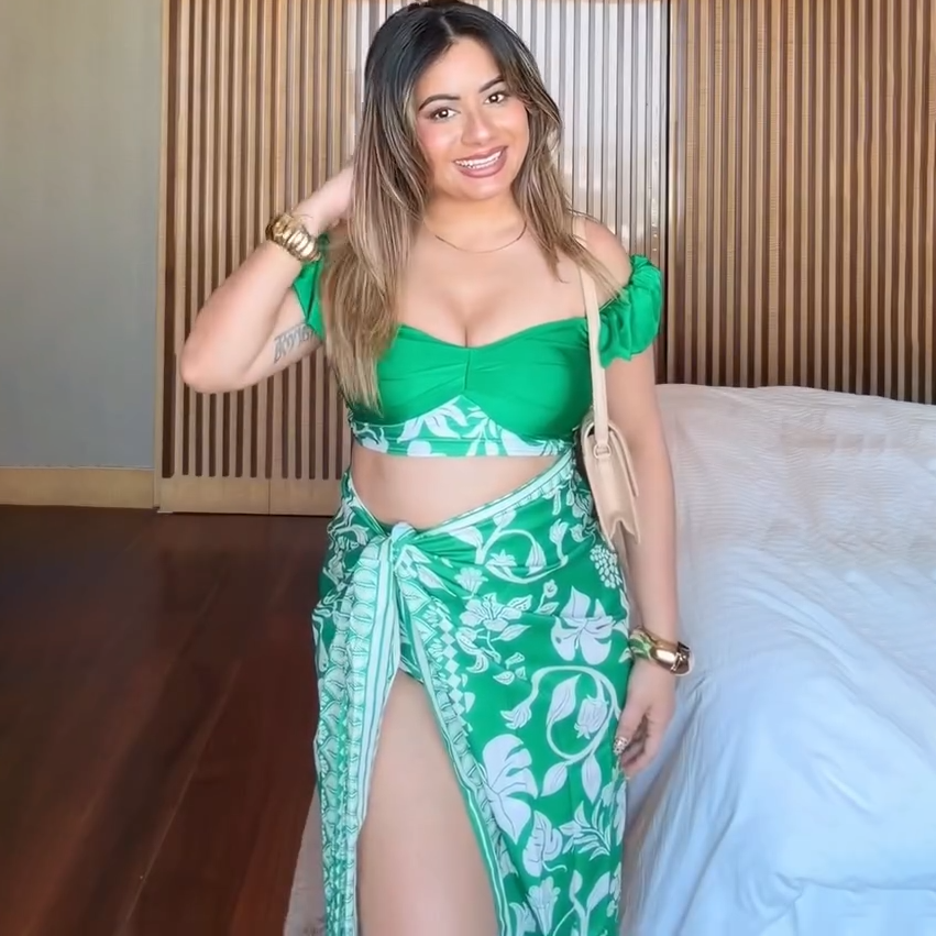 Green Print Bandeau Bikini Set