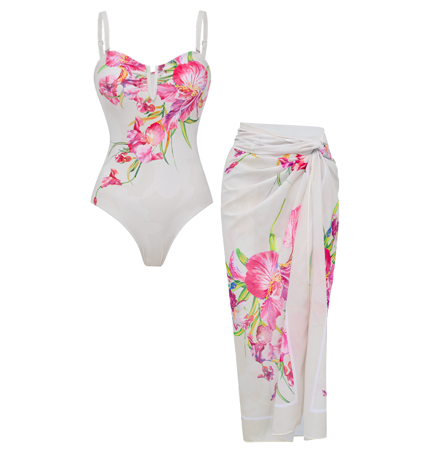 Hot Pink Flower Print Swimsuit Set