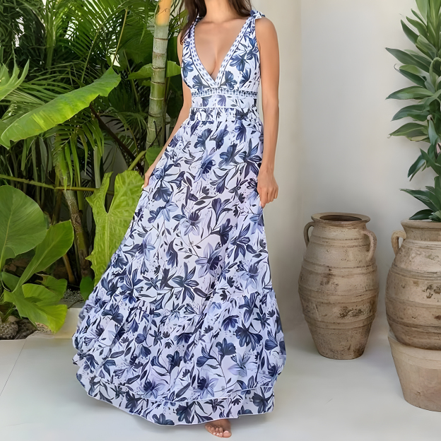 Women's V Neck Lace Up Printed One-Piece Swimsuit and Skirt