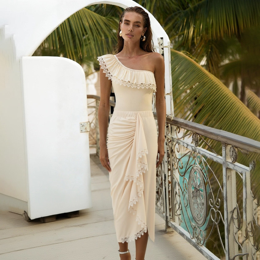 Lace Ruffle One-Piece Swimsuit Set