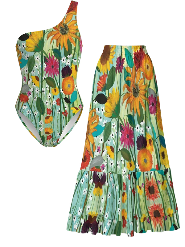 Women's Sunflower House Swimsuit and Skirt