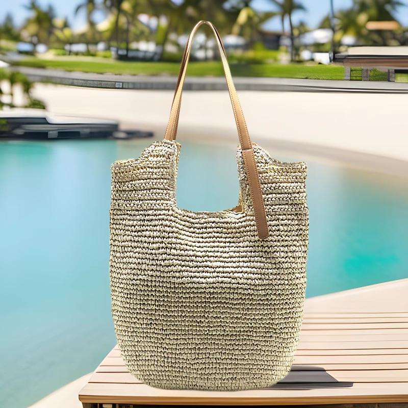 Minimalist Handwoven Shoulder Bag - Versatile Large Capacity Beach Tote