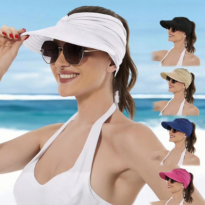Fabric Sun Visor With Wide Brim Open Top and Solid Color Design Ideal for Beach Styling