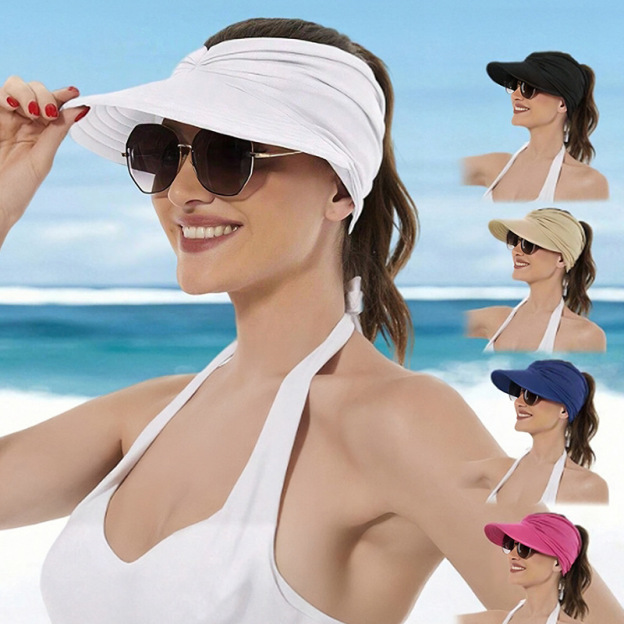 Fabric Sun Visor With Wide Brim Open Top and Solid Color Design Ideal for Beach Styling