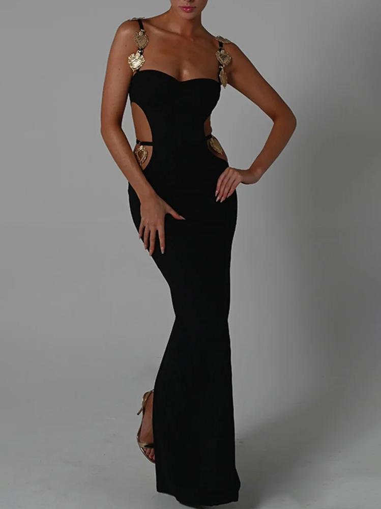 Cutout Slit Back Cami Dress with Contrast Detail