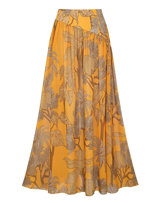 Botanical Leaf Yellow Printed Swimsuit & Cover-Up Set