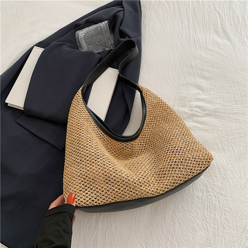 Retro Woven Tote Straw Large Capacity Underarm Shoulder Bag Vacation Beach Bag
