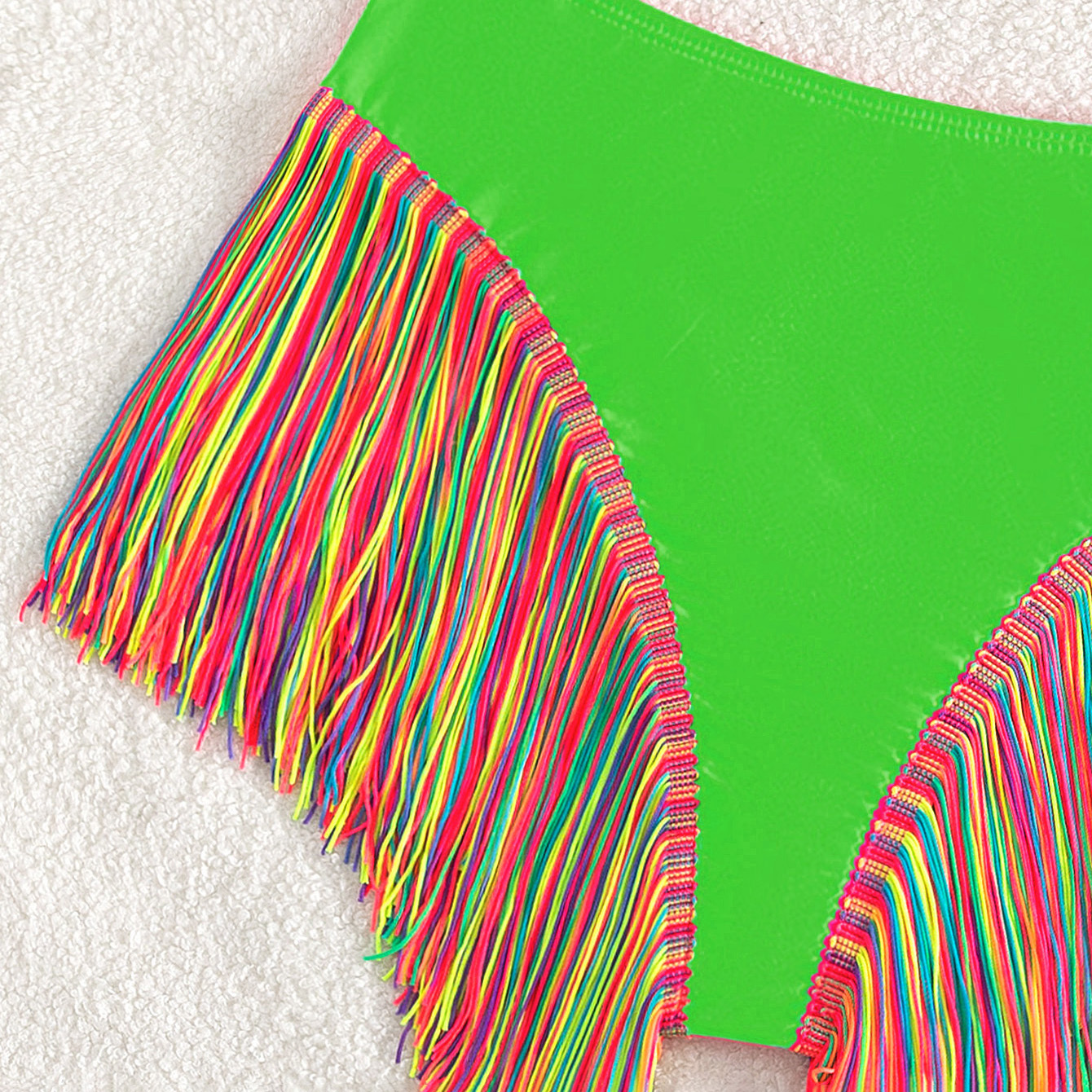 Sexy Solid Color One-Shoulder Two-Piece Swimsuit Set with Fringe Detail