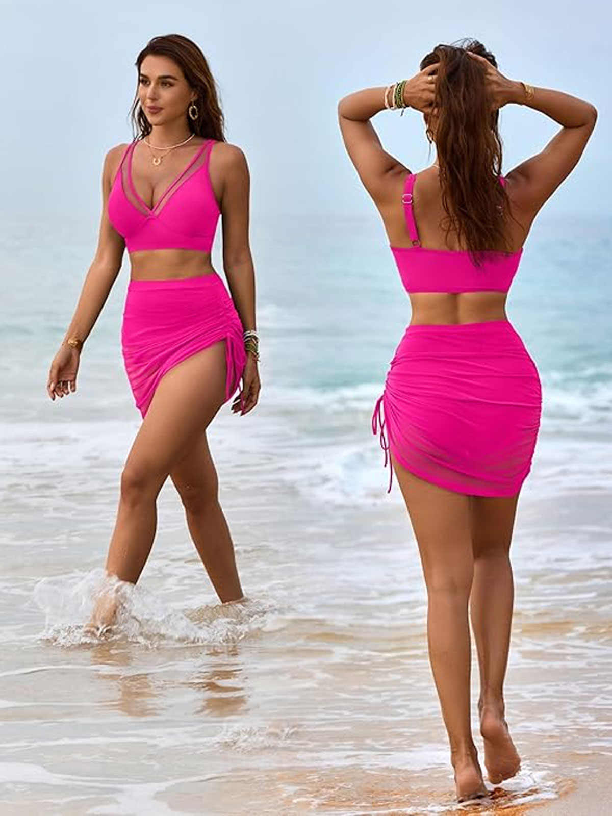 Swim Skirt Bikini Sets Tummy Control Swimsuits Mesh Sarong Wraps Bathing Suits
