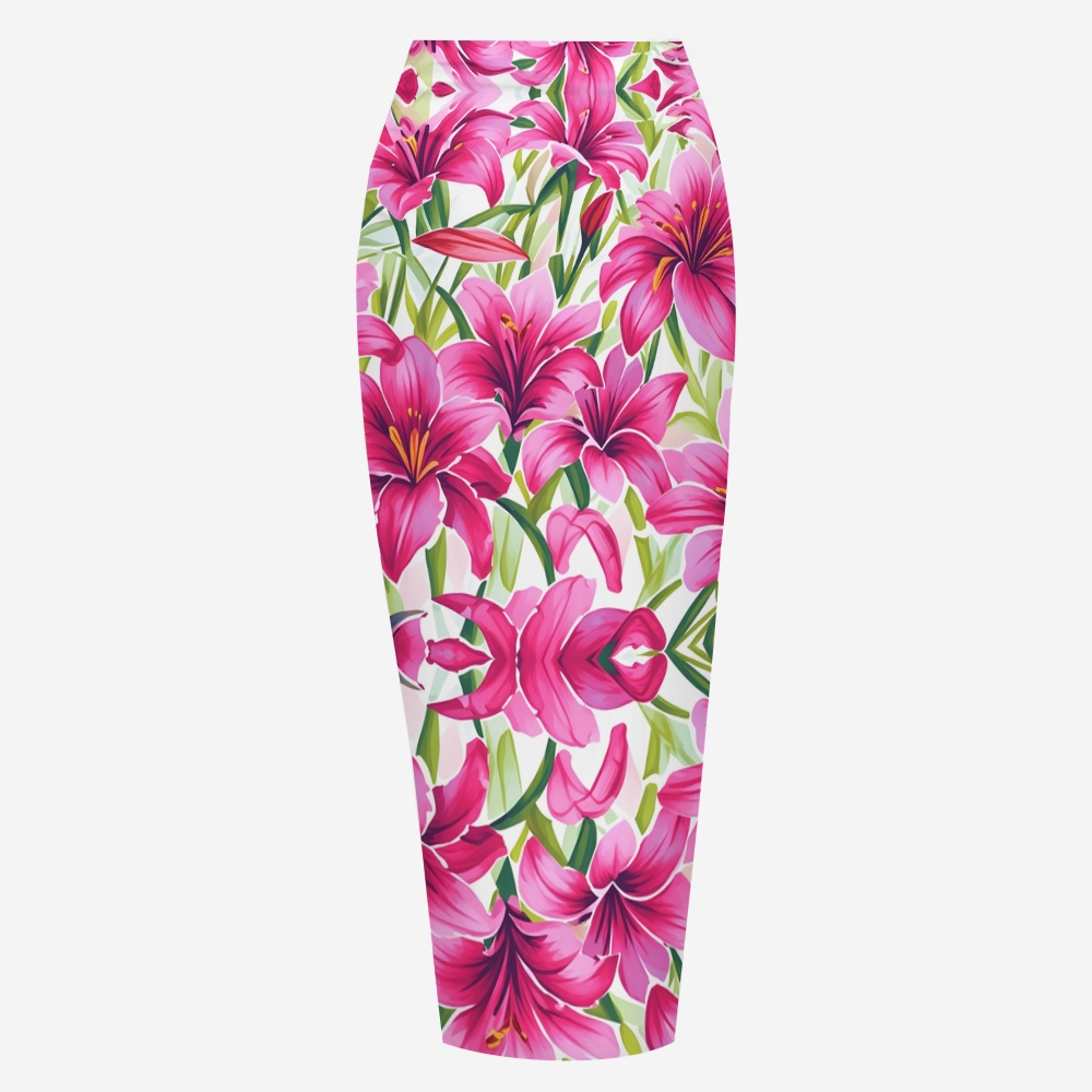 One-Shoulder Drawstring Dark Magenta Lily Print Swimsuit Set(s)