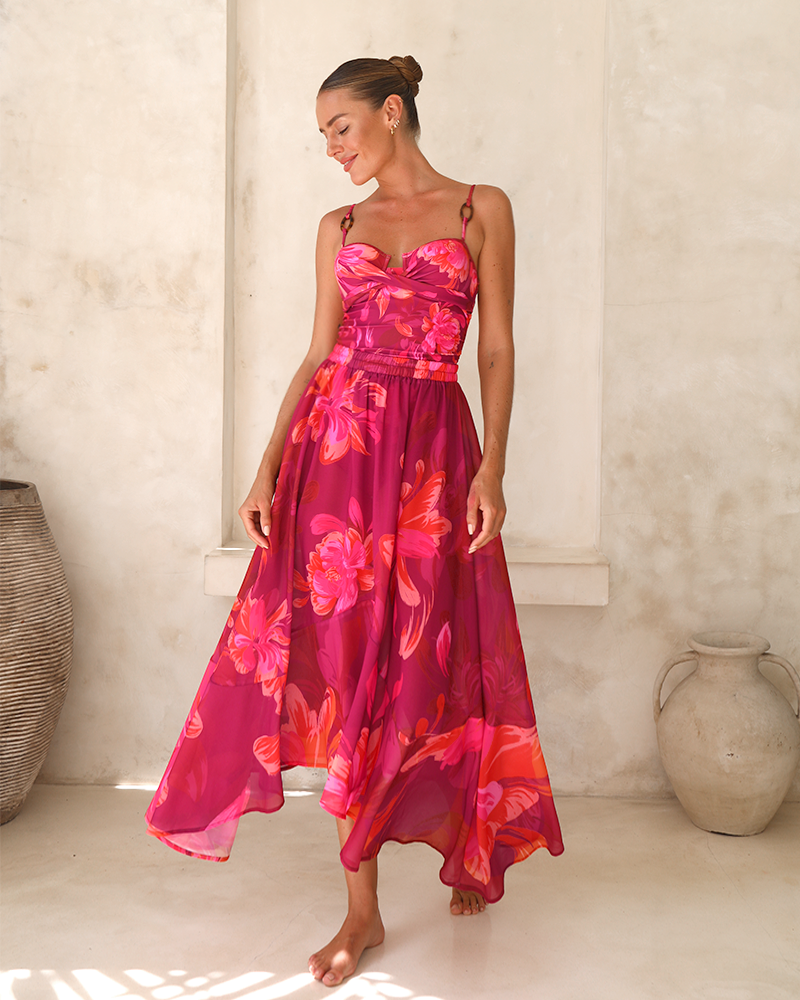 Sling Abstract Floral Print One Piece and Skirt