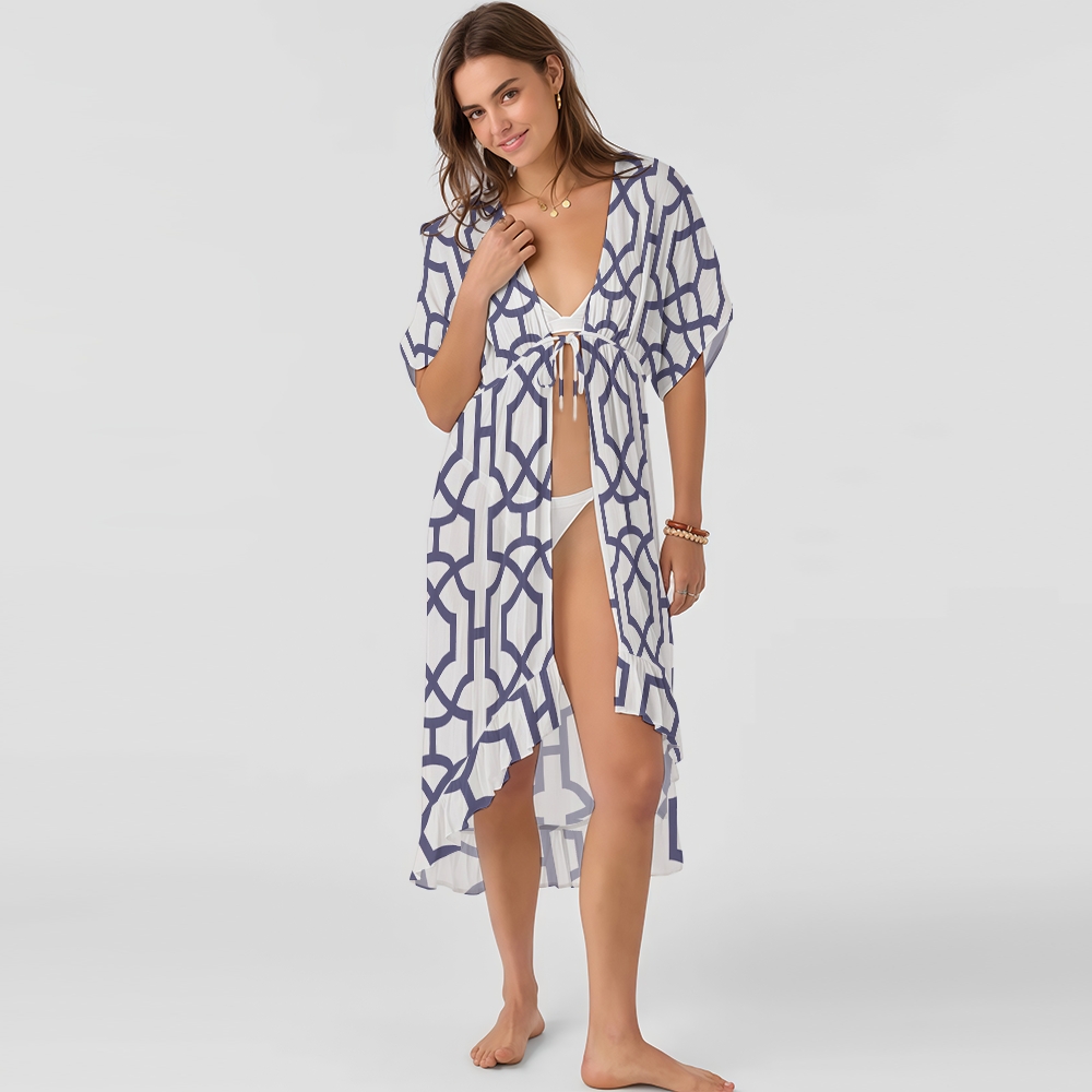 Geometric Tie-Front Swimsuit Cover-Up 