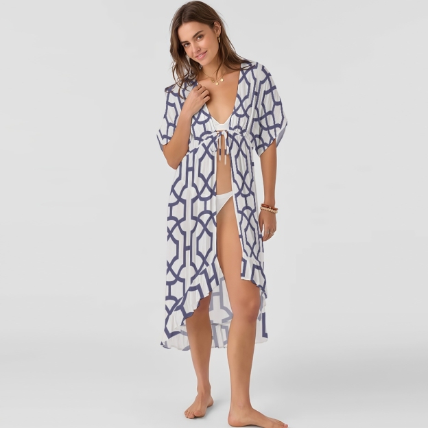 Geometric Tie-Front Swimsuit Cover-Up 