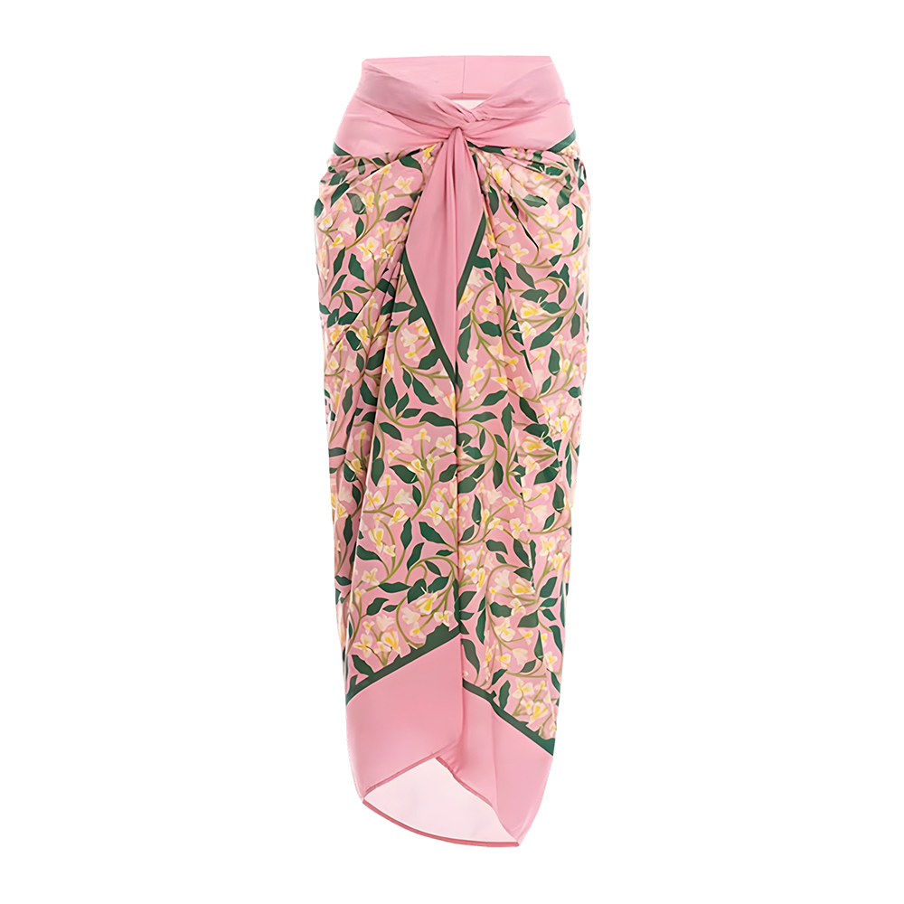Floral Print One Piece Swimsuit with Wrap Skirt Sarong
