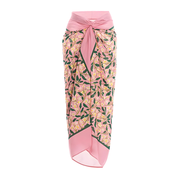 Floral Print One Piece Swimsuit with Wrap Skirt Sarong