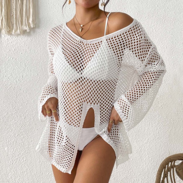 Women's Asymmetric V-Neck Cover-Up with Cut-Out Details and Side Slit