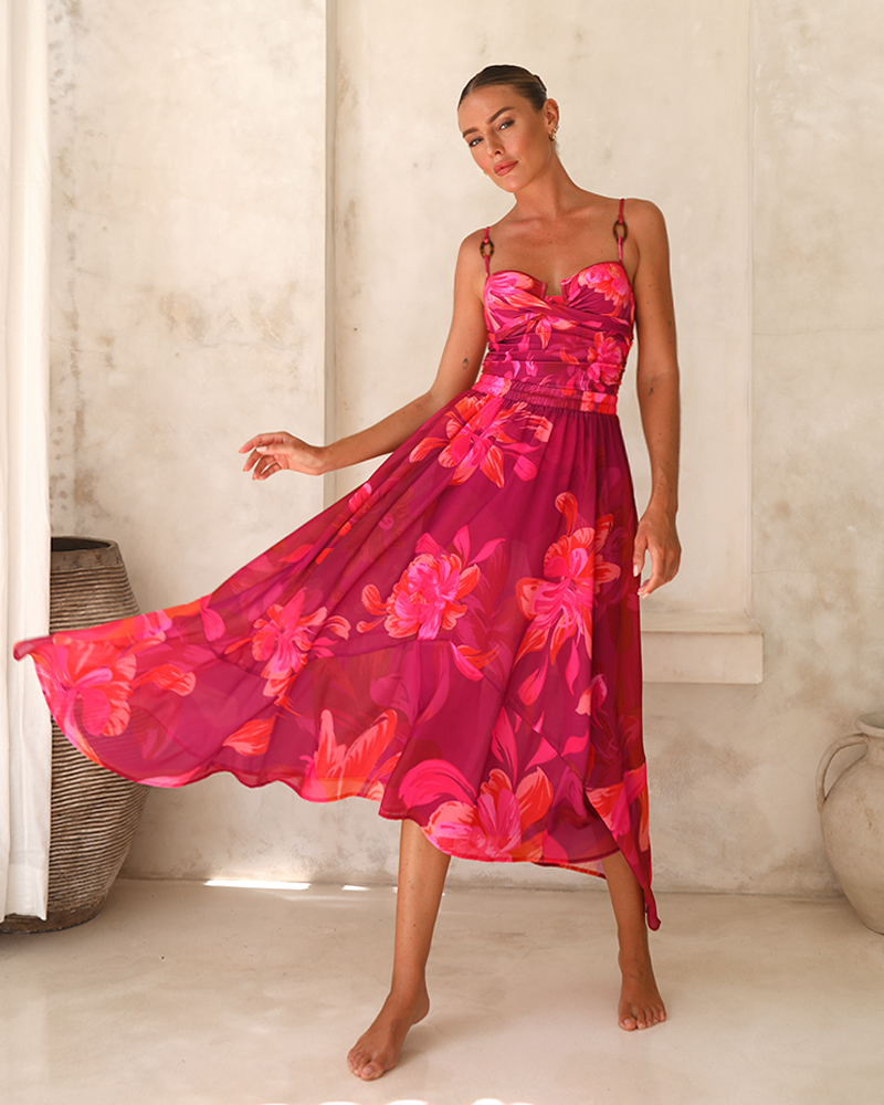 Sling Abstract Floral Print One Piece and Skirt