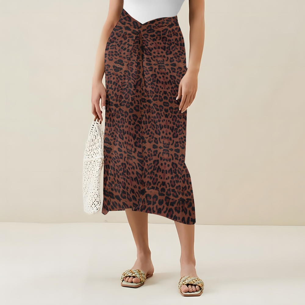 Sexy Backless Leopard Bikini Two-Piece Set with Wrap Skirt