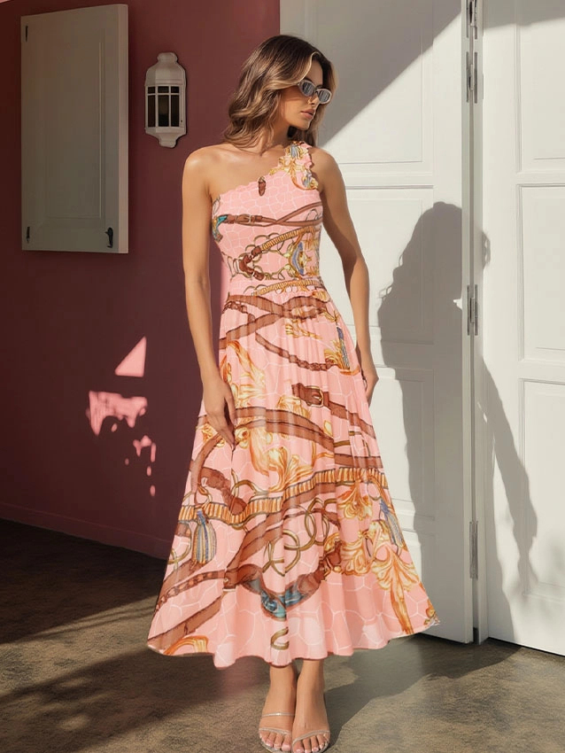 One Shoulder Lace Printed Swimsuit Set