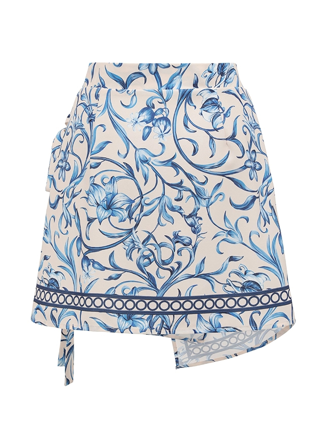 Baroque Floral Metal Ring Back Tie One-Piece with Wrap Skirt