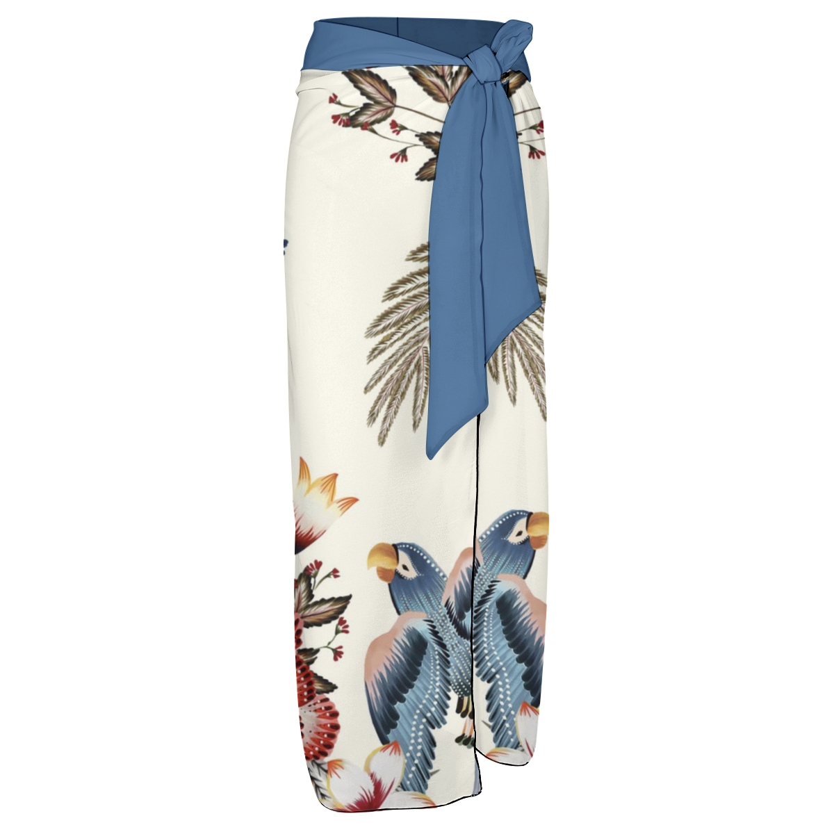 Women's Tropical Print One Shoulder Crop Top with Matching Sarong Skirt