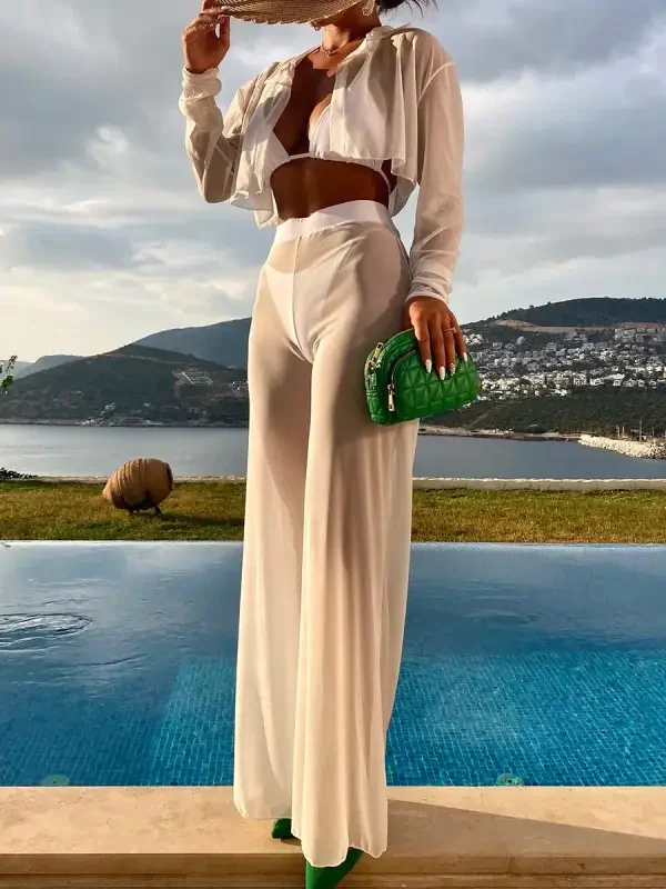 4 Pcs Halter Triangle Bikini with Cover Up