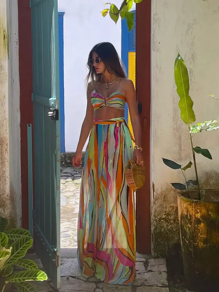 Bandage Bikini Set with Printed Pants Three Piece Swimsuit