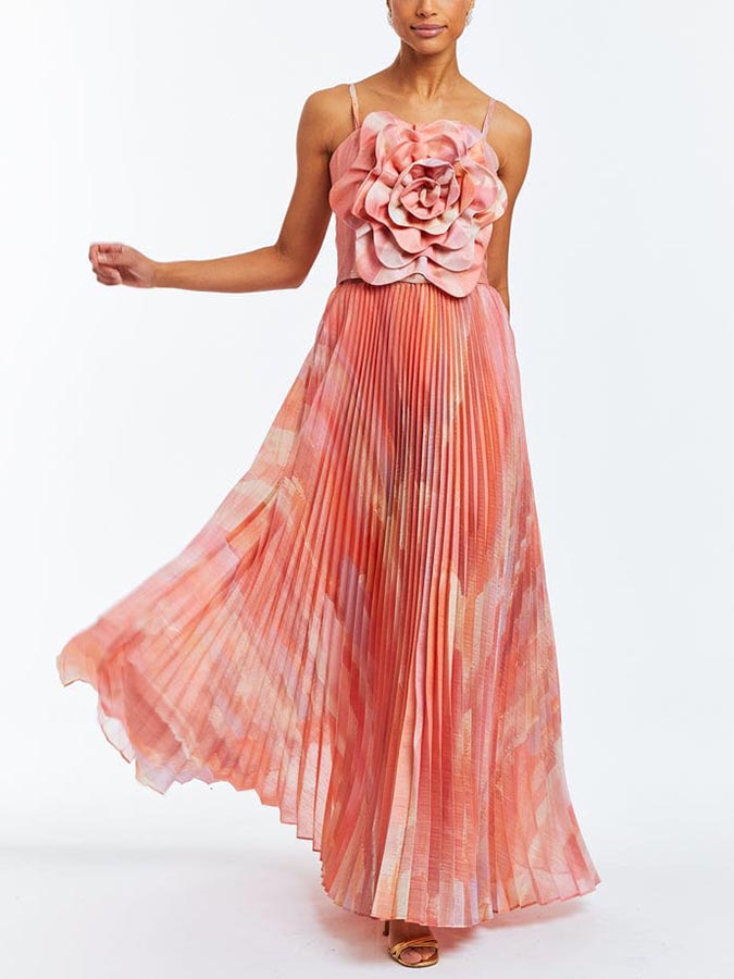 3D Floral Print Suspender and Long Skirt Set
