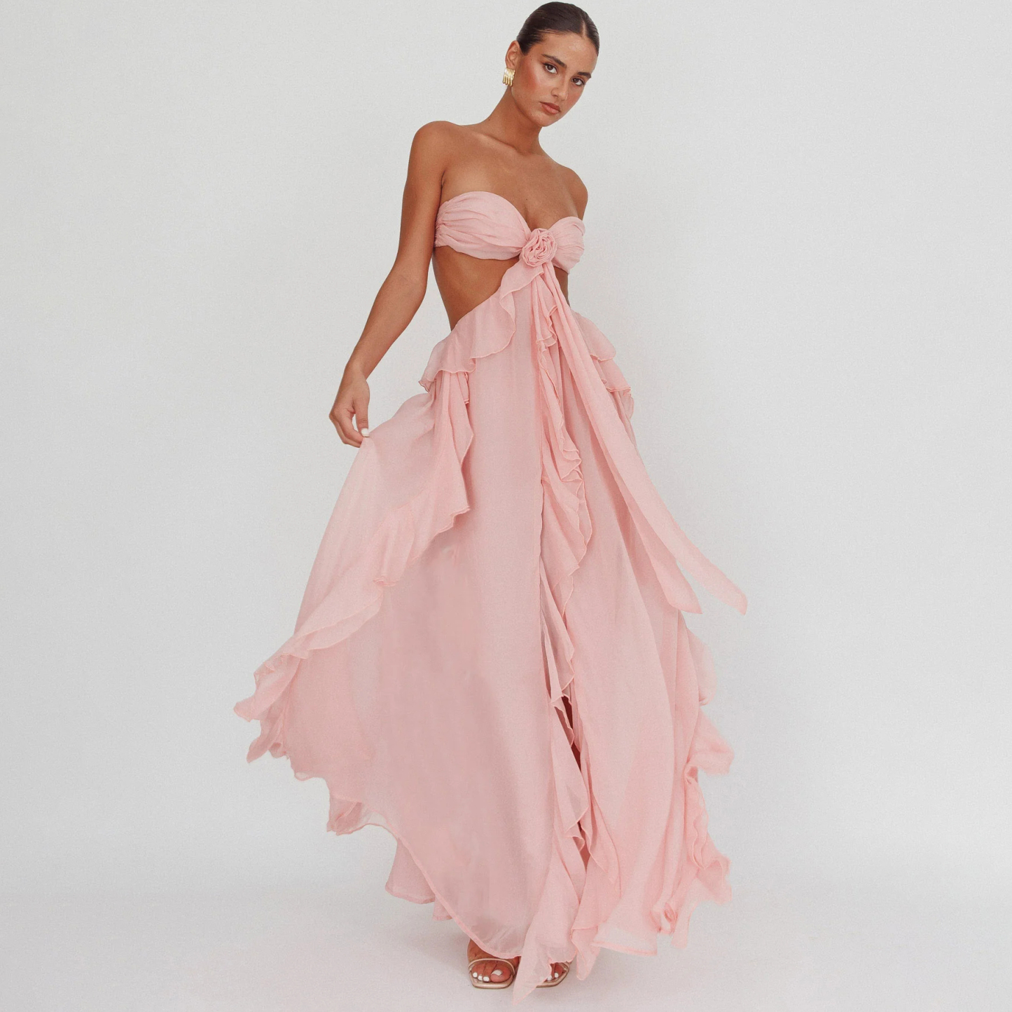 Cut-Out Ruffle Maxi Dress Blush