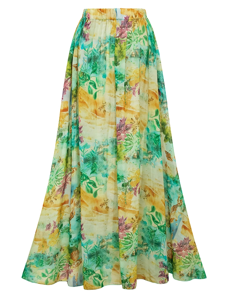 Tropical Island Landscape Floral Starfish Waist Twist Skirt Swimsuit