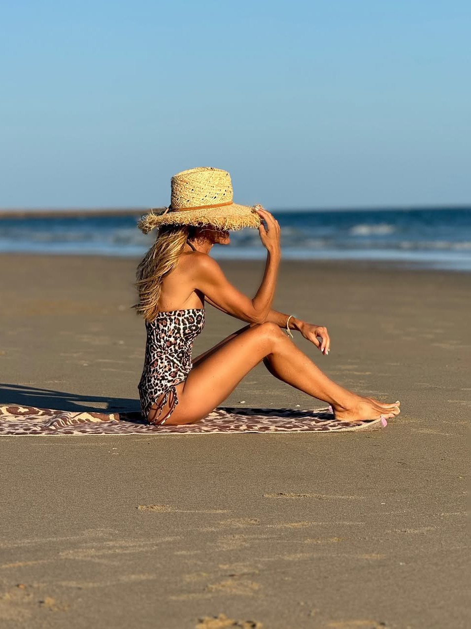 Bandeau Swimsuit with Leopard Adjustable Side Ties