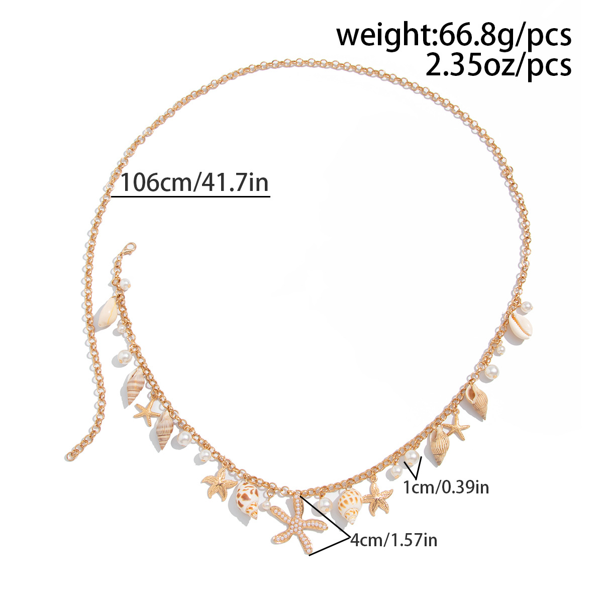 Ocean Style Gold Waist Chain Shell Starfish Pearl Pendant Summer Beach Jewelry for Women