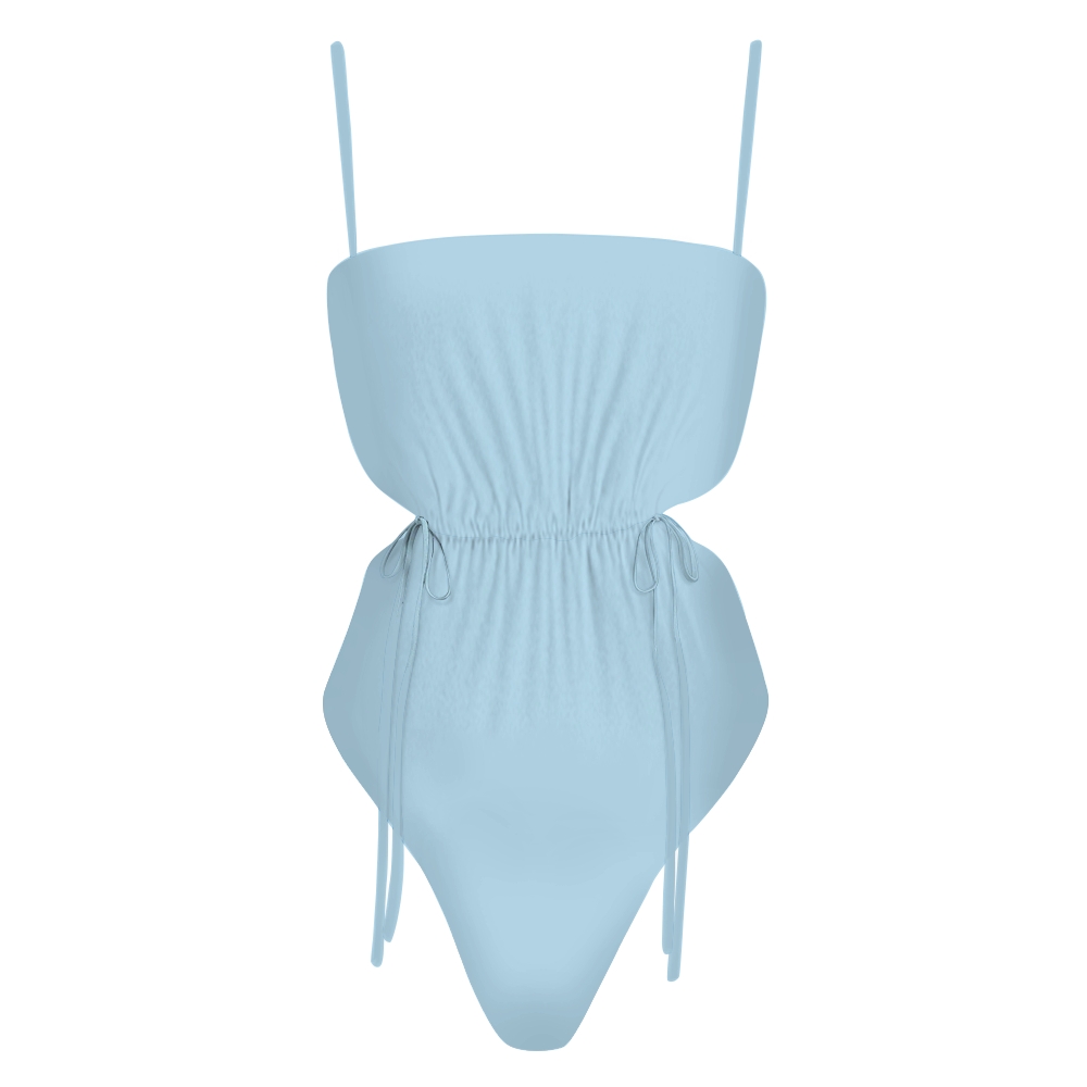 Minimalist Solid color Ruched One-Piece Swimsuit and Tie-Waist Sarong Skirt