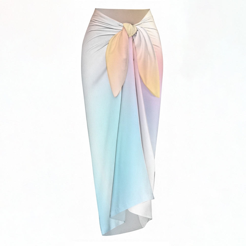 Elegant Gradient Side Knot Detail One-Piece Swimsuit and Sarong Skirt