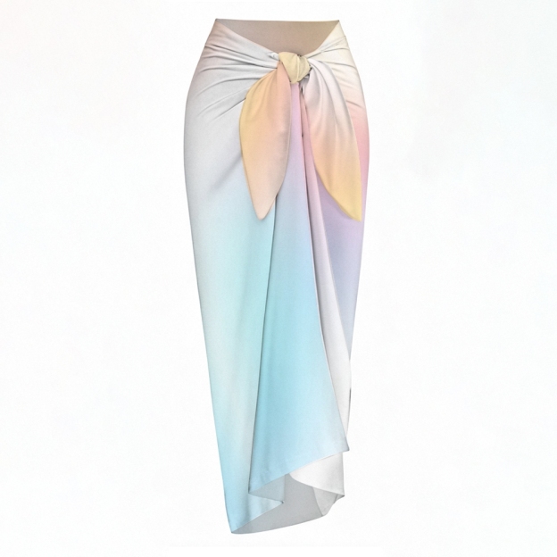 Elegant Gradient Side Knot Detail One-Piece Swimsuit and Sarong Skirt