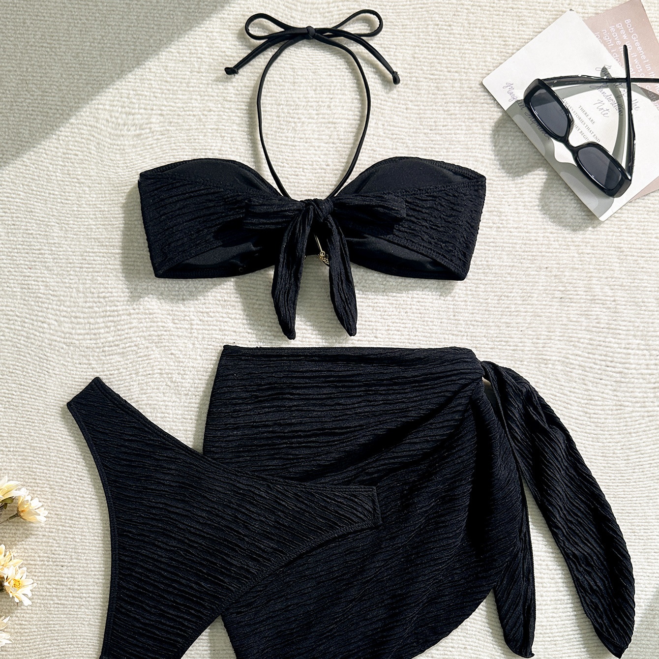 Three-piece Bikini Set with Starfish Accent and Wrap Skirt