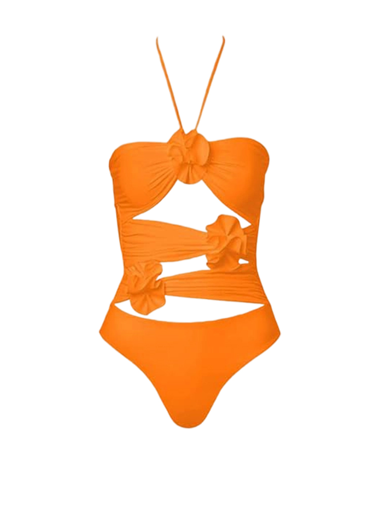 Halter Floral Print Swimsuit with Beach Wrap Skirt Sarong