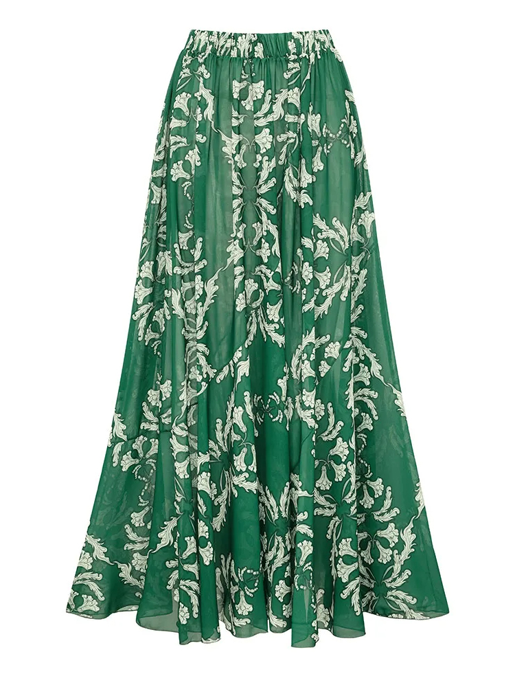 V Neck Lace Up Printed Swimsuit and Skirt