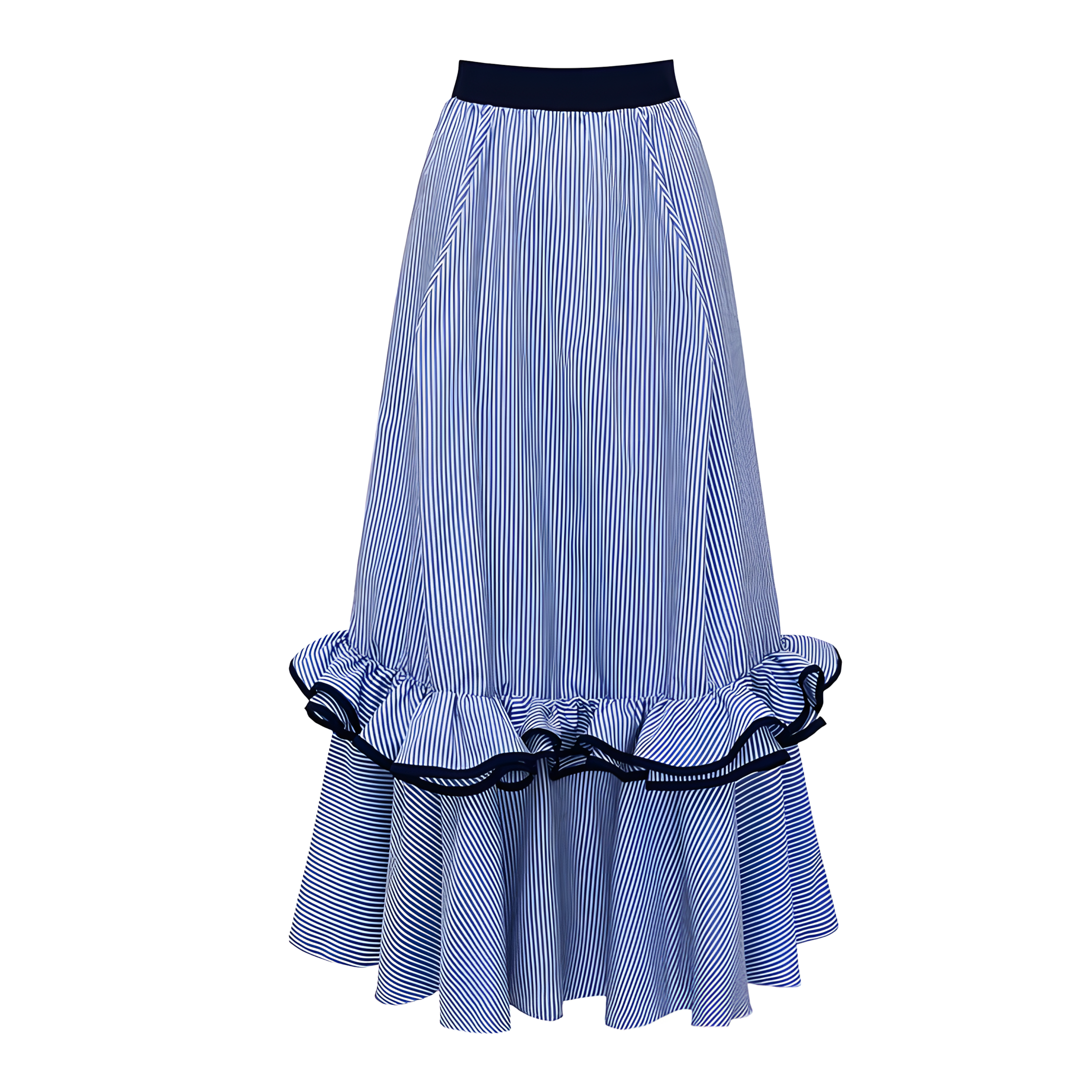 Women's Blue Stripe One-Shoulder One-Piece Swimsuit with Skirt