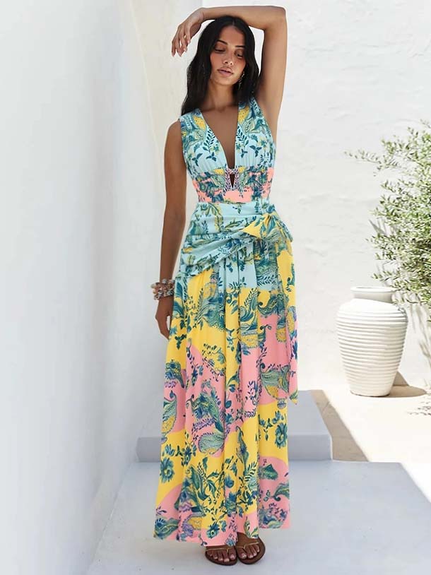 Tropical Paisley Swimsuit with Tie Wrap Cover Up Set