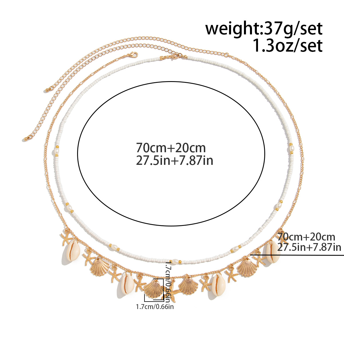 Ocean Style Gold Waist Chain Shell Starfish White Bead Pendant Summer Beach Jewelry for Women