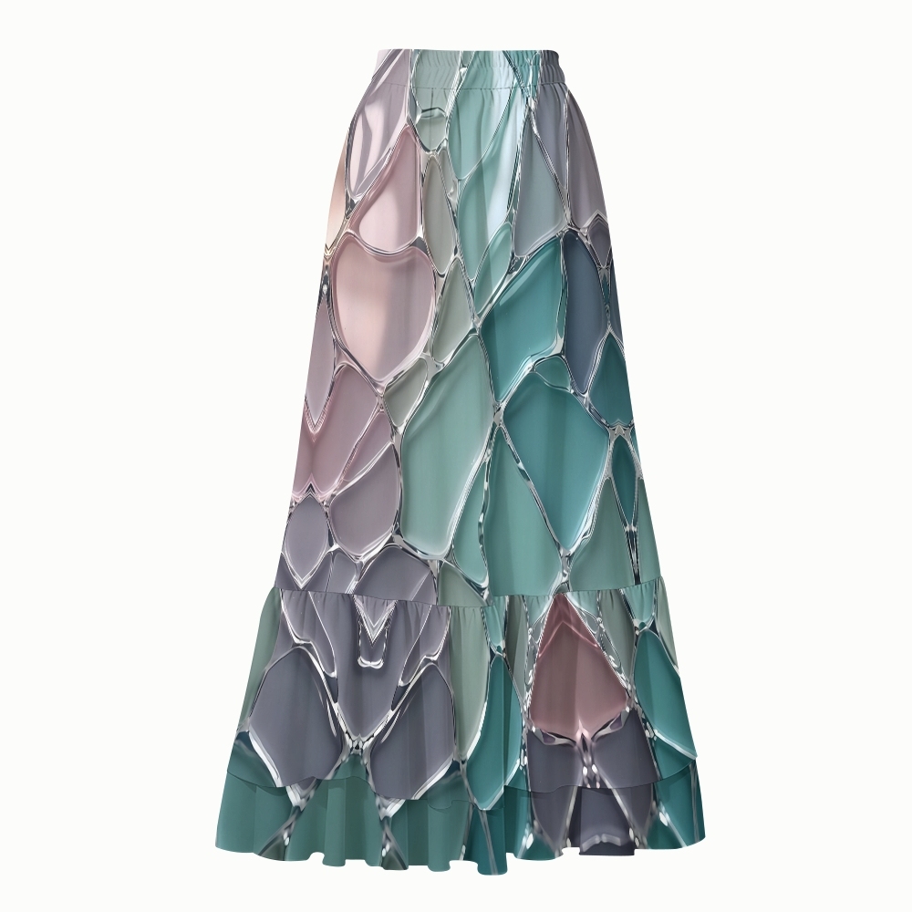 Abstract Stained Glass Bikini Set with Matching Tiered Maxi Skirt