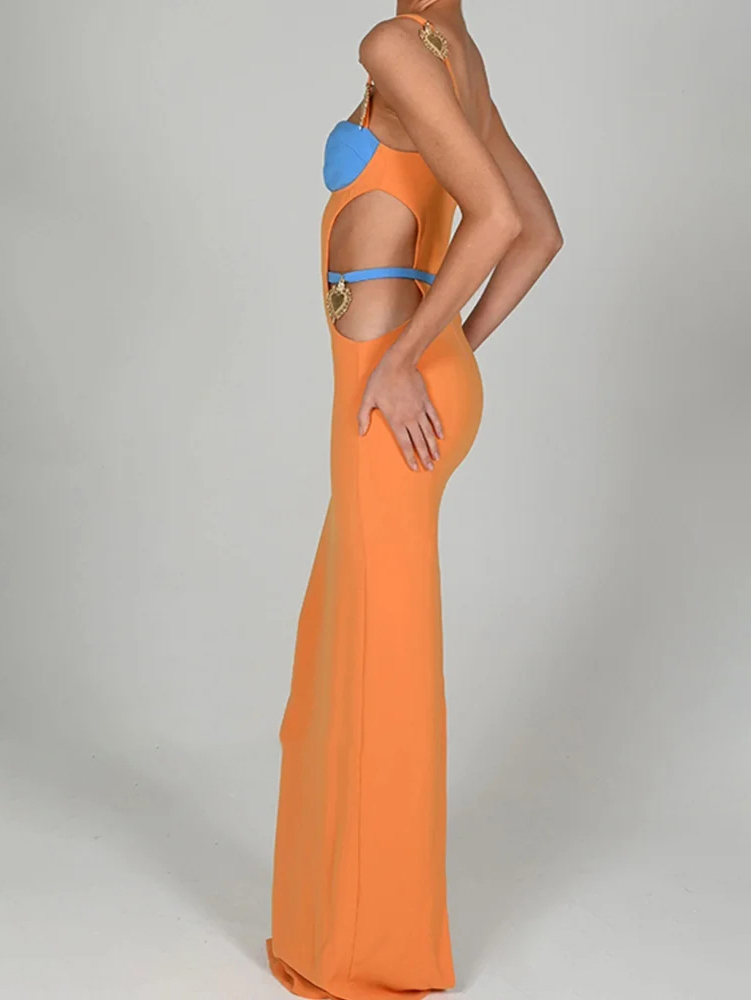 Cutout Slit Back Cami Dress with Contrast Detail