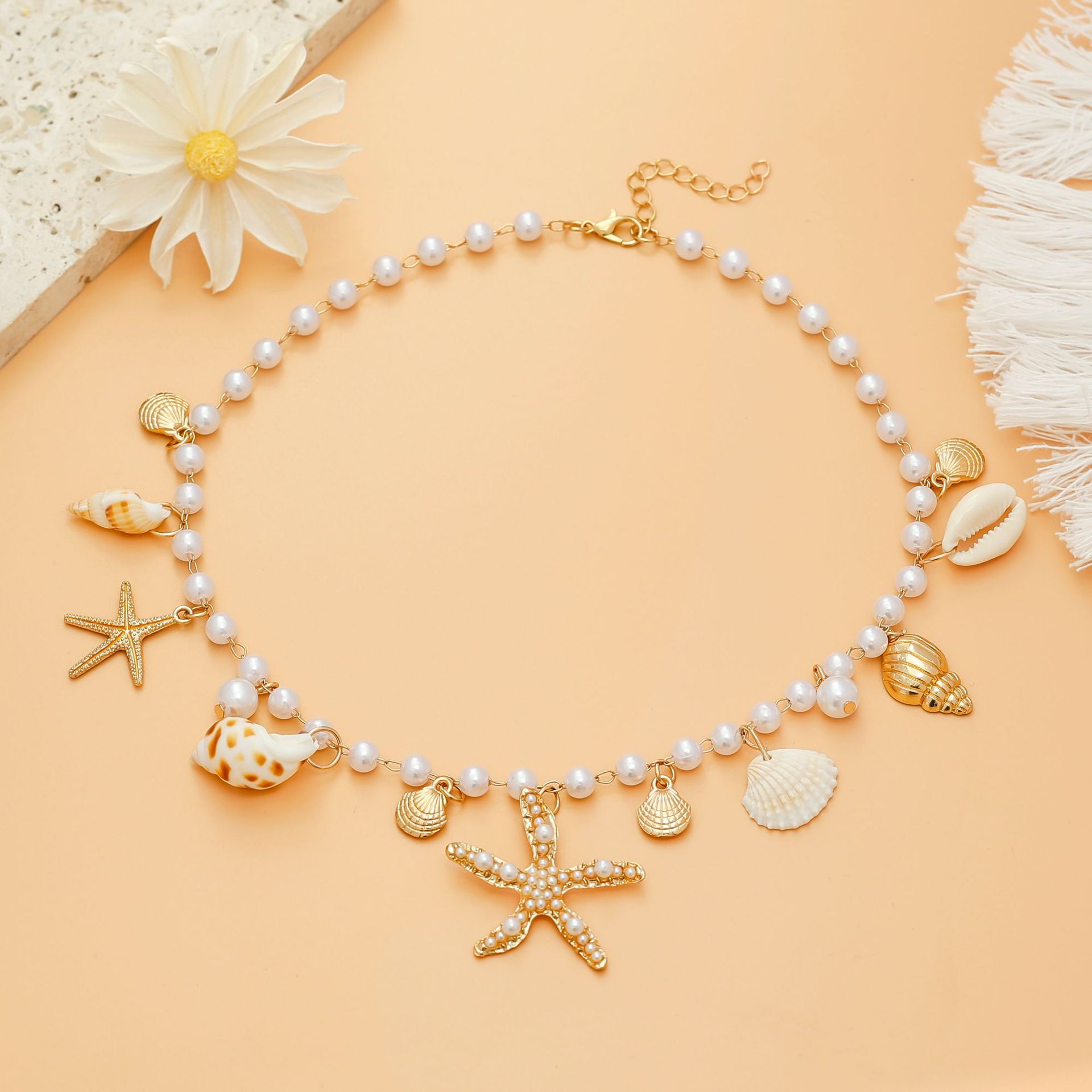 Ocean Style Shell Starfish Pearl Pendant Beach Jewelry