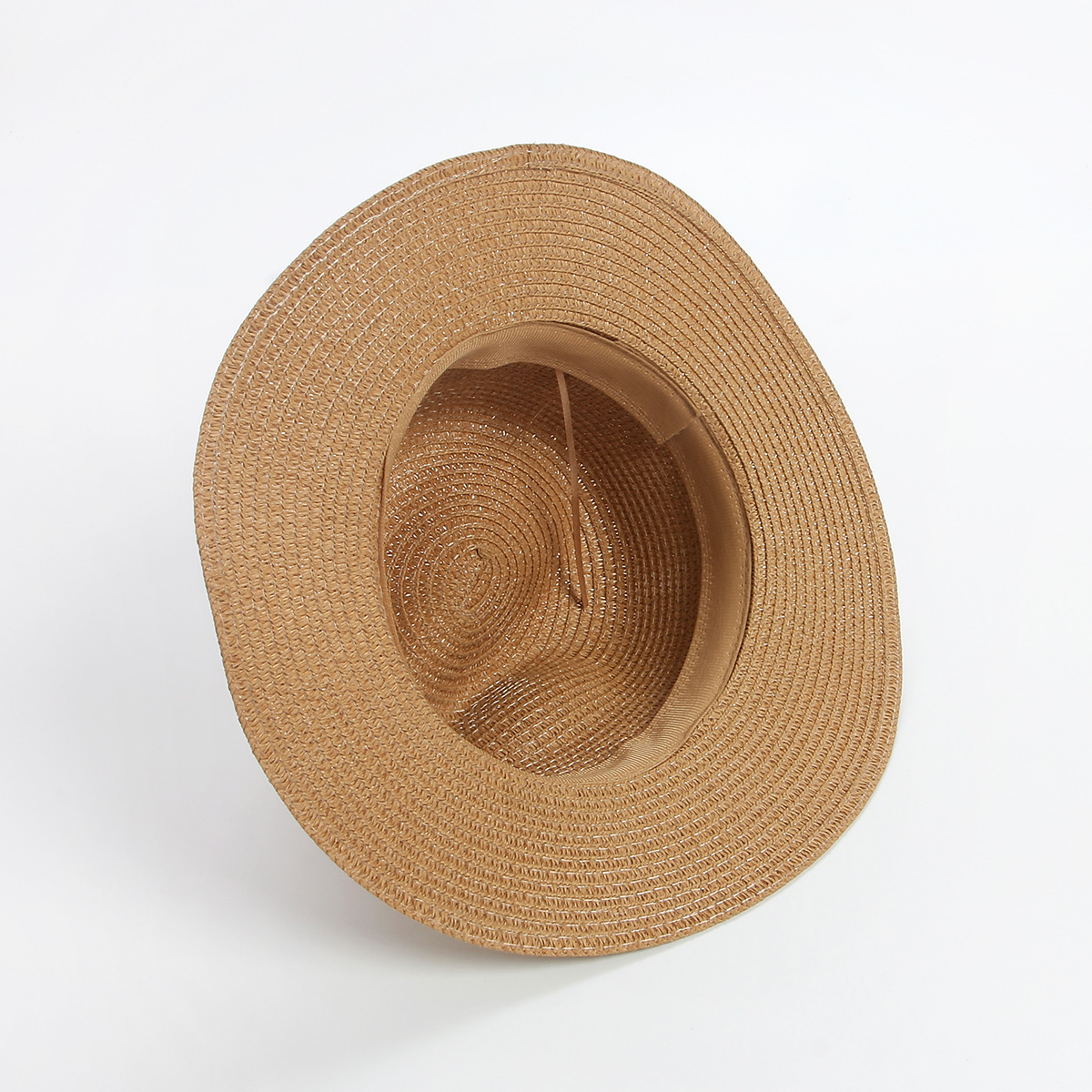 Straw Sun Hat With Wide Brim Flat Crown and Contrast Band Suitable for Vacation Styling