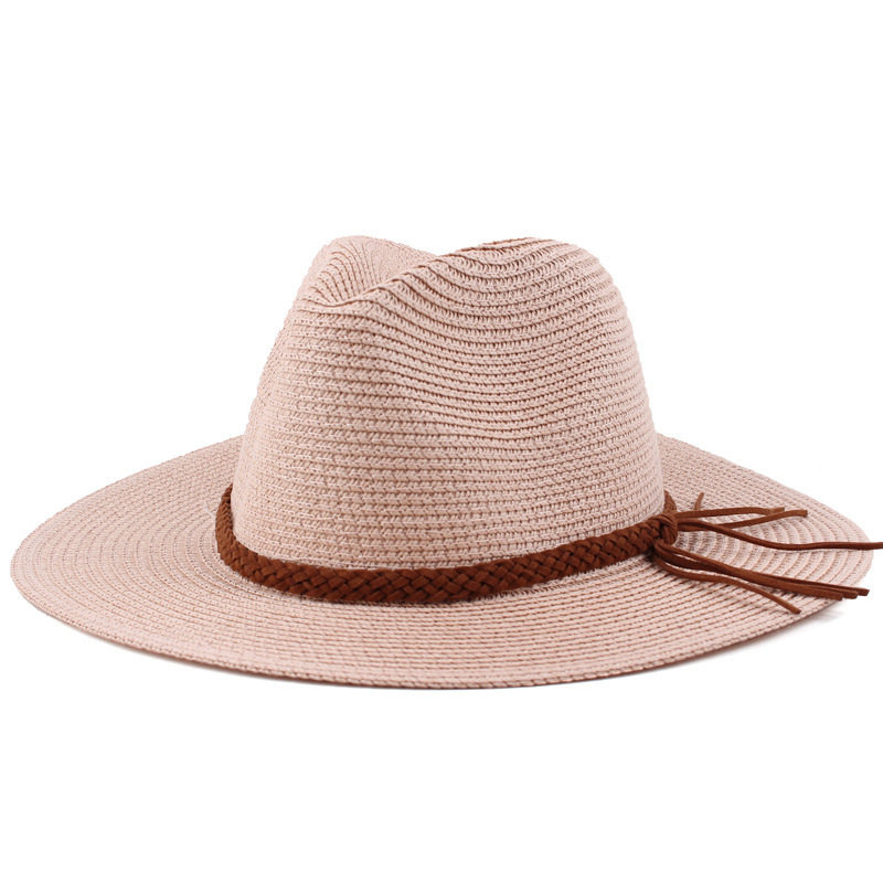 Straw Sun Hat With Wide Brim High Crown and Braided Band Perfect for S