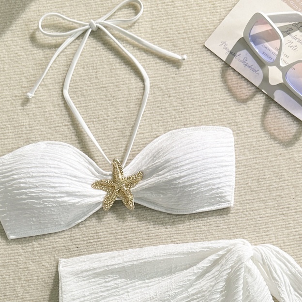 Three-piece Bikini Set with Starfish Accent and Wrap Skirt