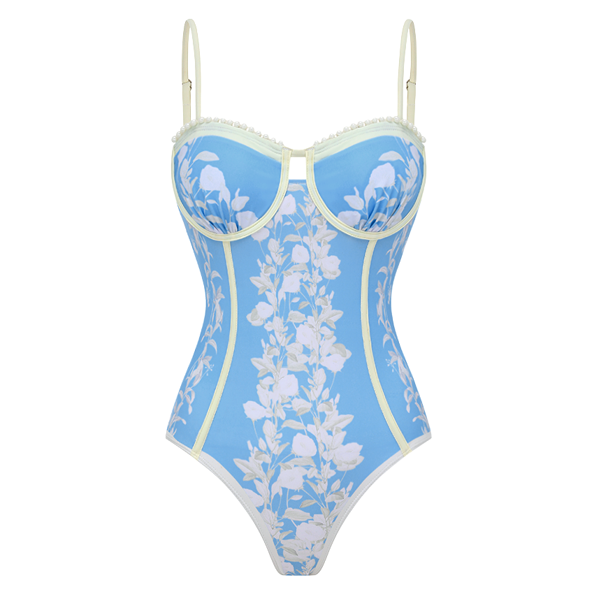 Blue And White Slim & Sculpt Floral Swimsuit Sets