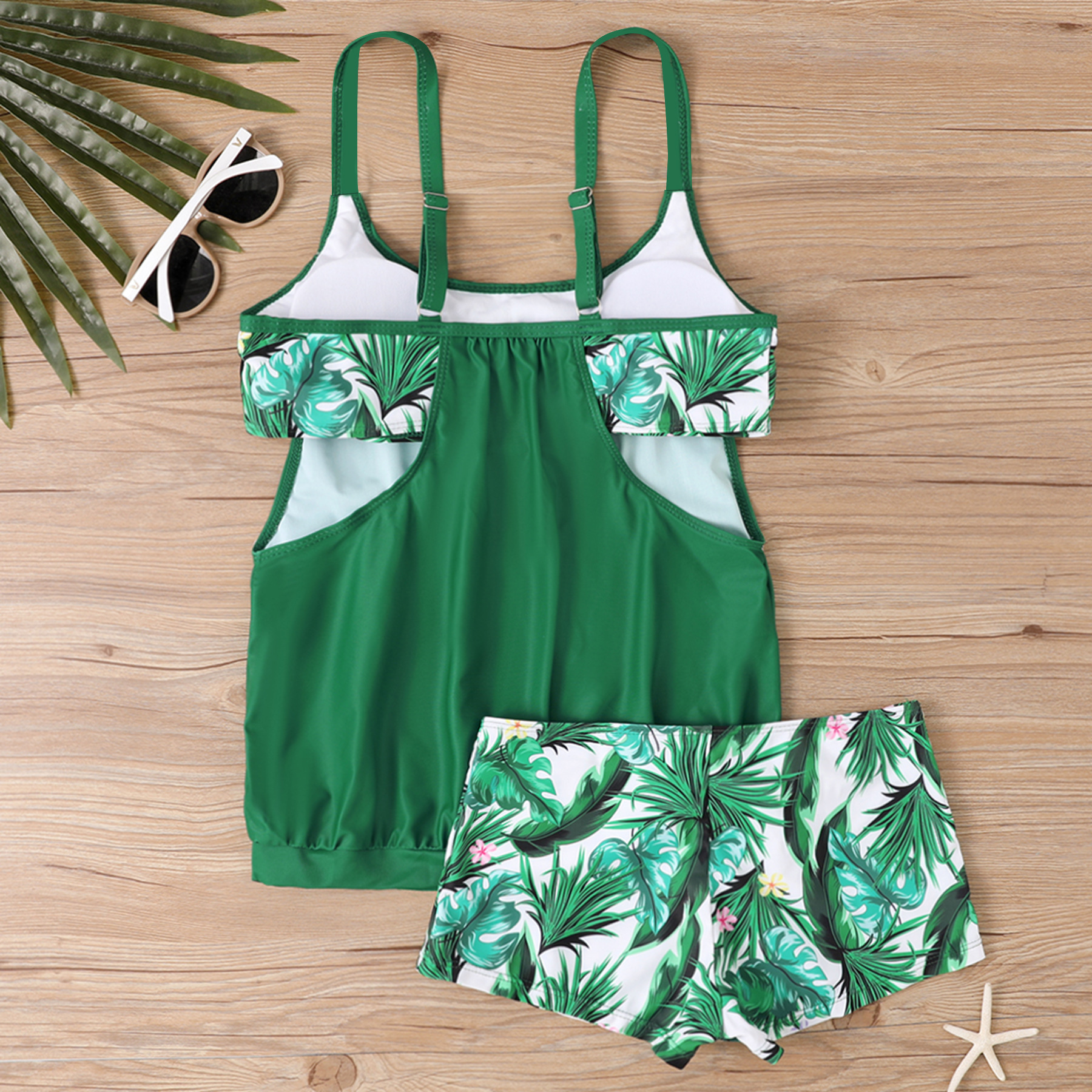 Women's New Plus Size Colorful Print Tankini 2-Piece Set