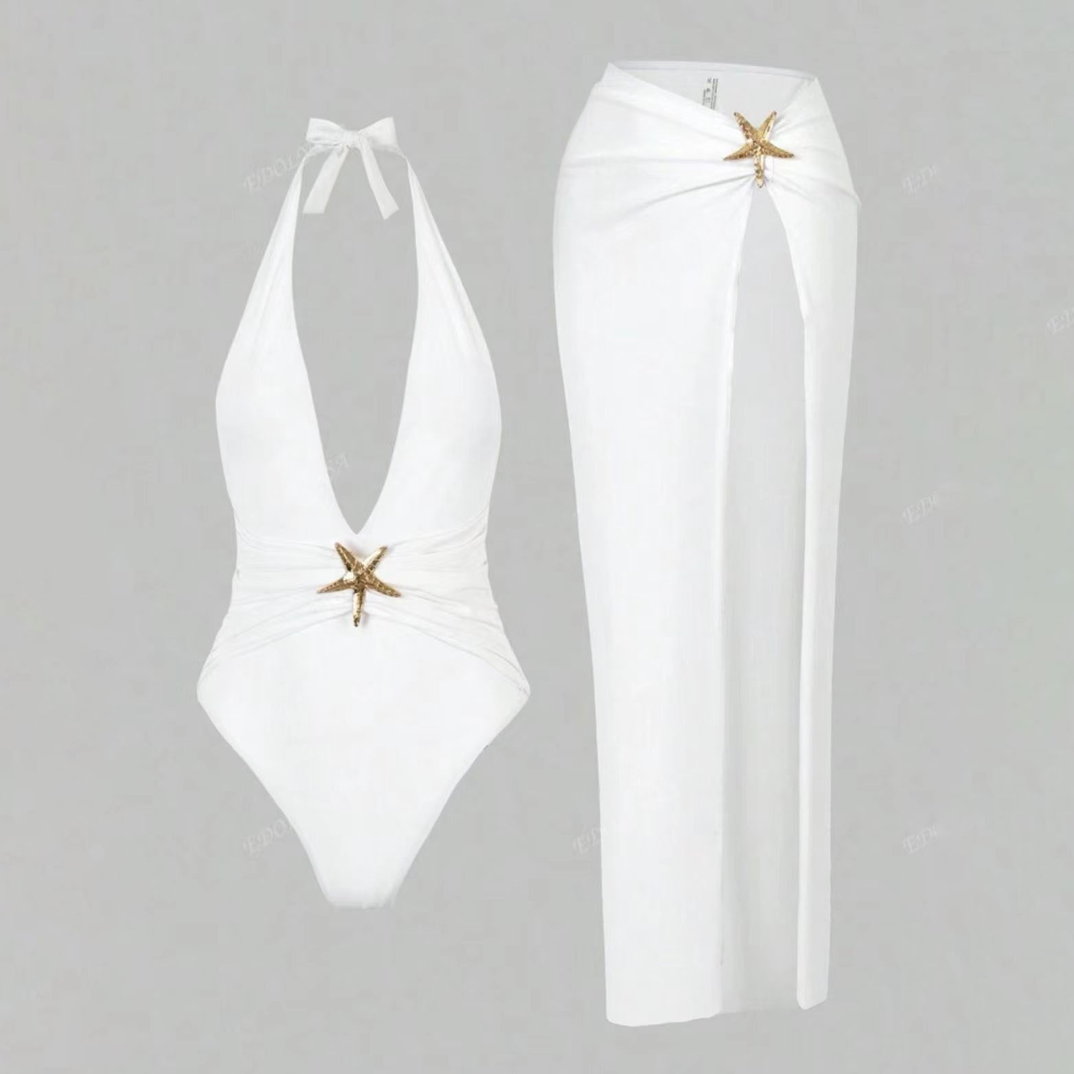 Women's Solid Color Backless One-Piece Swimsuit and Skirt